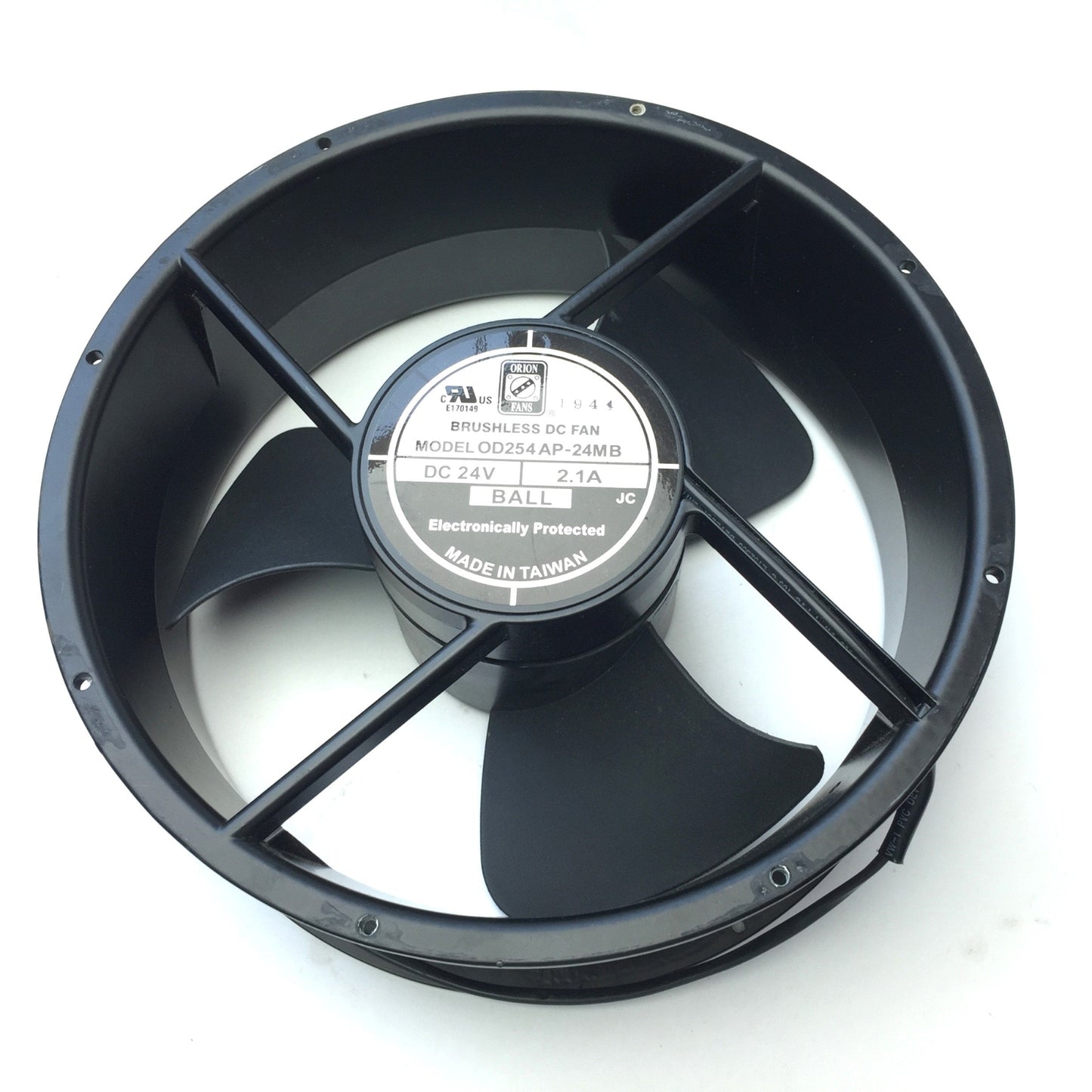 Used Orion Fans OD254AP-24MB Brushless DC Fan, Round 254mm Dia, 2000 RPM, 24VDC 2.1A