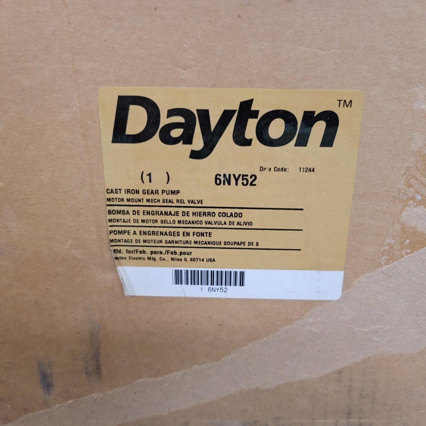 New – Open box Dayton 6NY52 Cast-Iron Gear Pump With Motor & Relief Valve 1-1/2HP, 230/460VAC