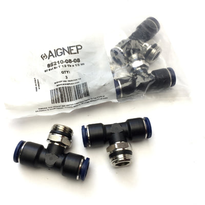 New – Open box Lot of 5 Aignep 85210-08-08 Air Swivel Branch Tee, 1/2" Tube, 250 PSI, 1/2" NPT