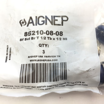 New – Open box Lot of 5 Aignep 85210-08-08 Air Swivel Branch Tee, 1/2" Tube, 250 PSI, 1/2" NPT