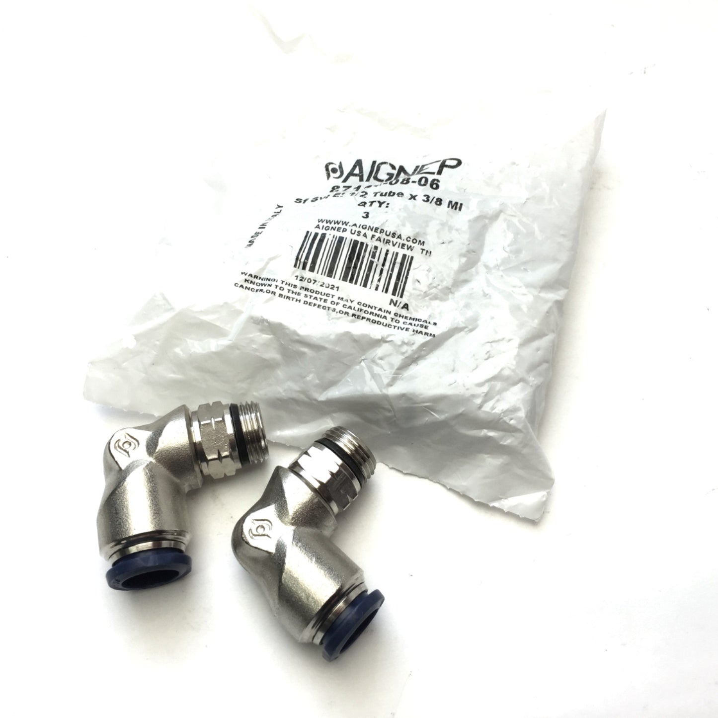 New – Open box Lot of 5 Aignep 87110-08-06 Air Swivel Elbow Fitting 1/2" Tube 250 PSI, 3/8" NPT