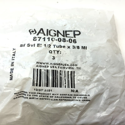 New – Open box Lot of 5 Aignep 87110-08-06 Air Swivel Elbow Fitting 1/2" Tube 250 PSI, 3/8" NPT