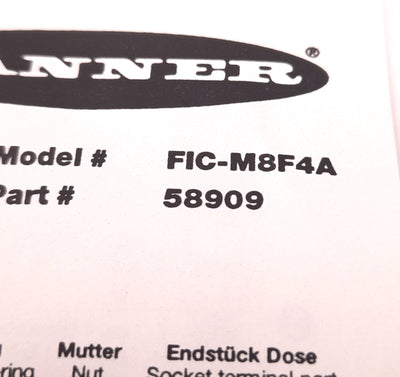 New – Open box Lot of 2 Banner FIC-M8F4A Right Angle Connector Plug, M8 Female, IP67