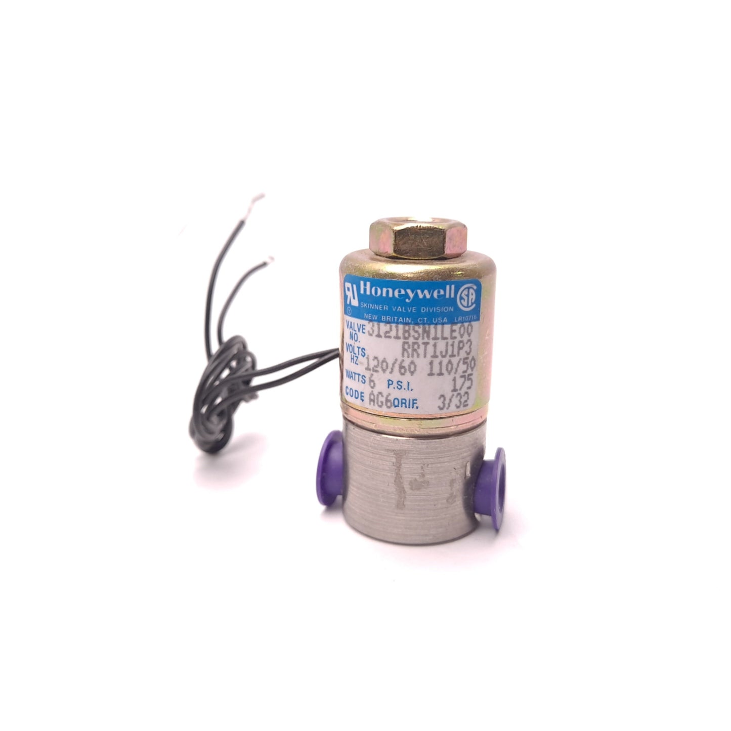Used Honeywell 3121BSN1LE00 Solenoid Valve, Pressure: 175PSI Voltage: 110-120VAC