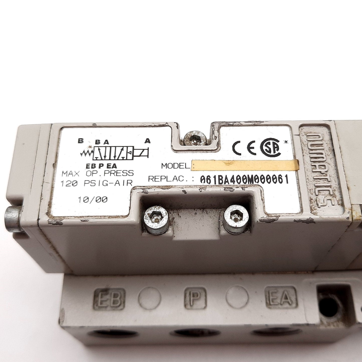 Used Numatics 061BA400M000061 Solenoid Valve, 2-Position 5-Port, 24VDC, 120psi Max