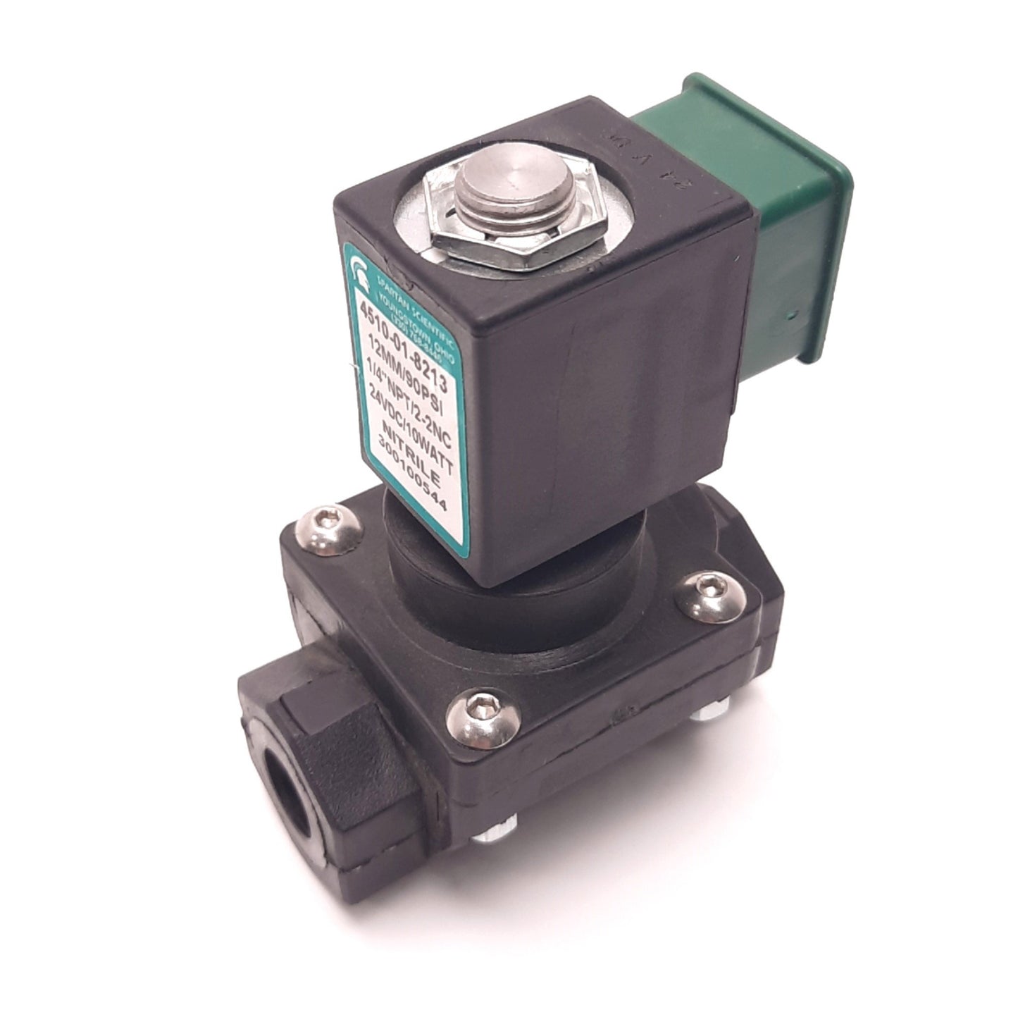 Used Spartan Scientific 4510-01-8213 Solenoid Valve, 90 Psi, 1/4" NPT, 2NC, 24v DC