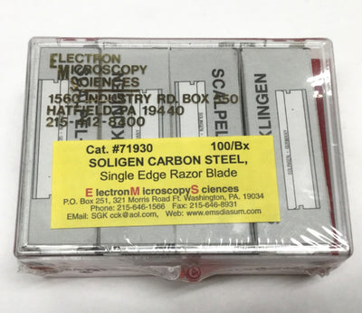 New Box of 100 EMS 71930 Soligen Carbon Steel Single Edge Extra Long Razor Blades