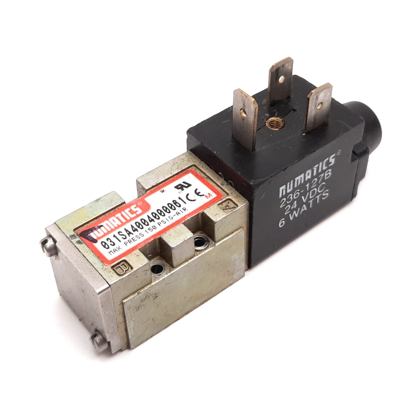 Used Numatics 031SA4004000061 Solenoid Valve, 2-Position 5-Port, 24VDC 6W, 150psi