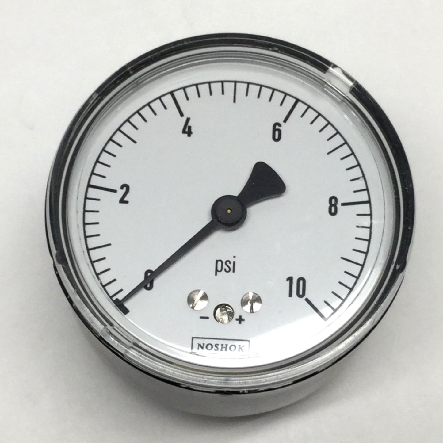 Used Noshok 25-210-10-psi Pressure Gauge, 0-10psi, Ø2.5" Dial, 1/4" NPT Back Mount