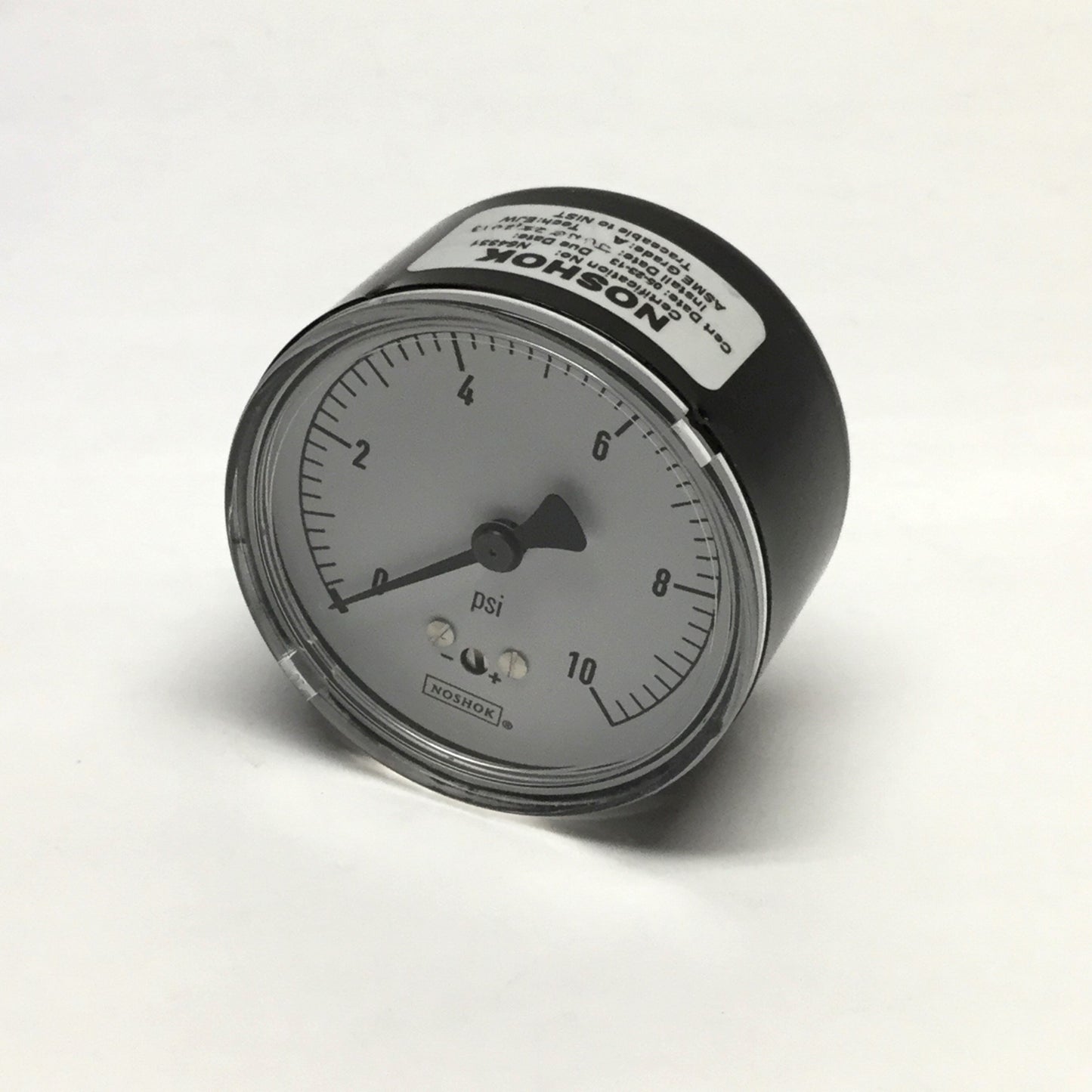 Used Noshok 25-210-10-psi Pressure Gauge, 0-10psi, Ø2.5" Dial, 1/4" NPT Back Mount