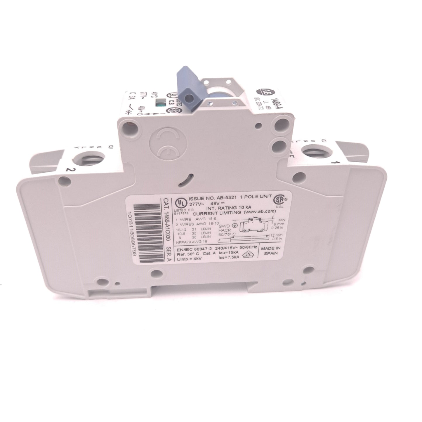 Used Allen Bradley 1489-A1C030 Series A Circuit Breaker 277VAC 48VDC 3A Din Rail