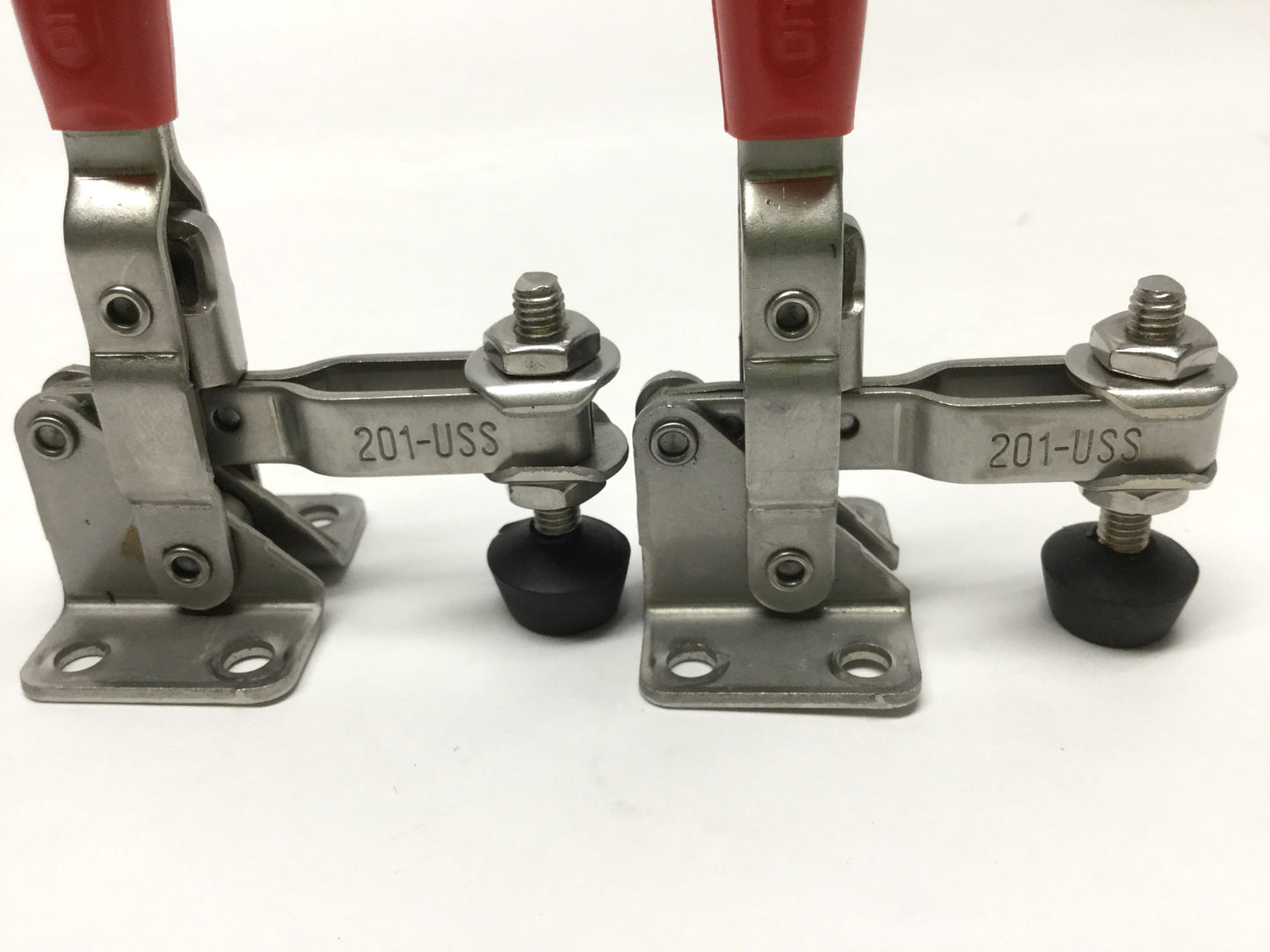 Used Lot of 2 DESTACO 201-USS Toggle Clamps, Vertical Hold-Down, Stainless, 125lbf