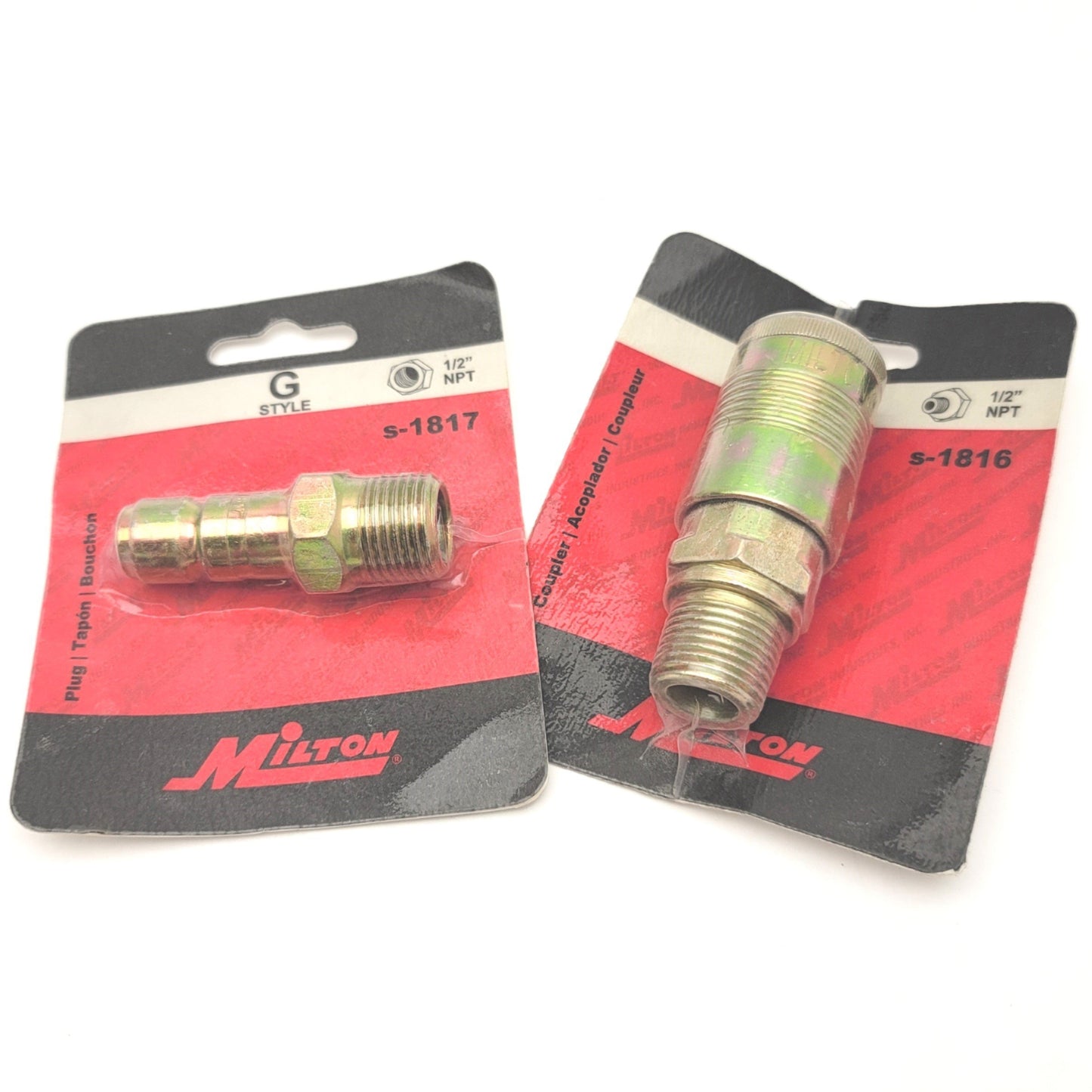 Used Set Of Milton S-1816 S-1817 G-Style Pneumatic Couplers 1/2"NPT, 99SCFM, 300psi