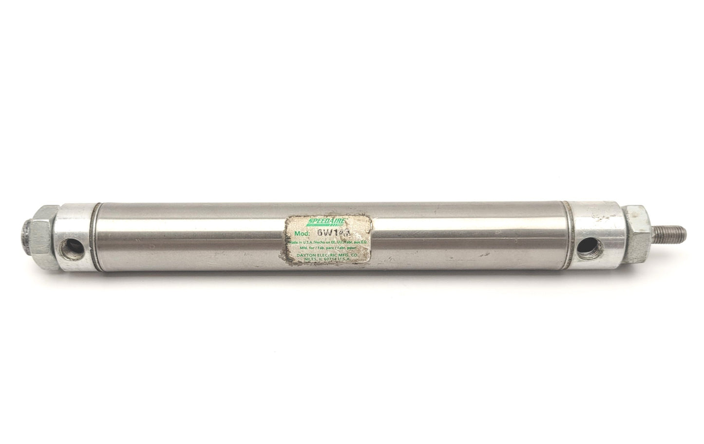 Used SpeedAire 6W143 Stainless Steel Round Body Cylinder 6" Stroke, 1-1/16" Bore