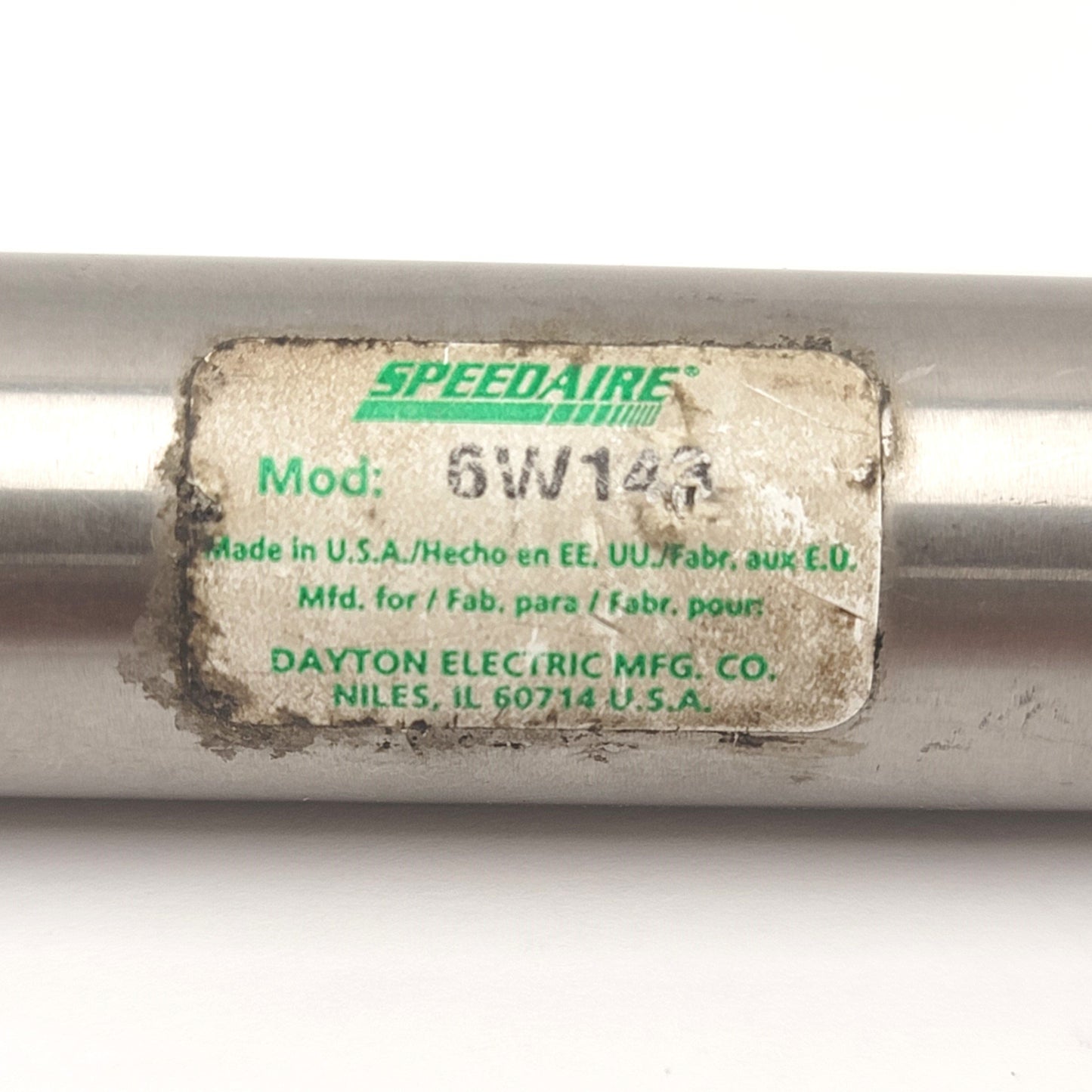 Used SpeedAire 6W143 Stainless Steel Round Body Cylinder 6" Stroke, 1-1/16" Bore