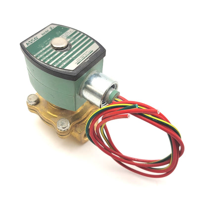 Used Asco 8210G033 RedHat Brass Solenoid Valve, 3/8"NPT, 120VAC Coil, 150psi Max