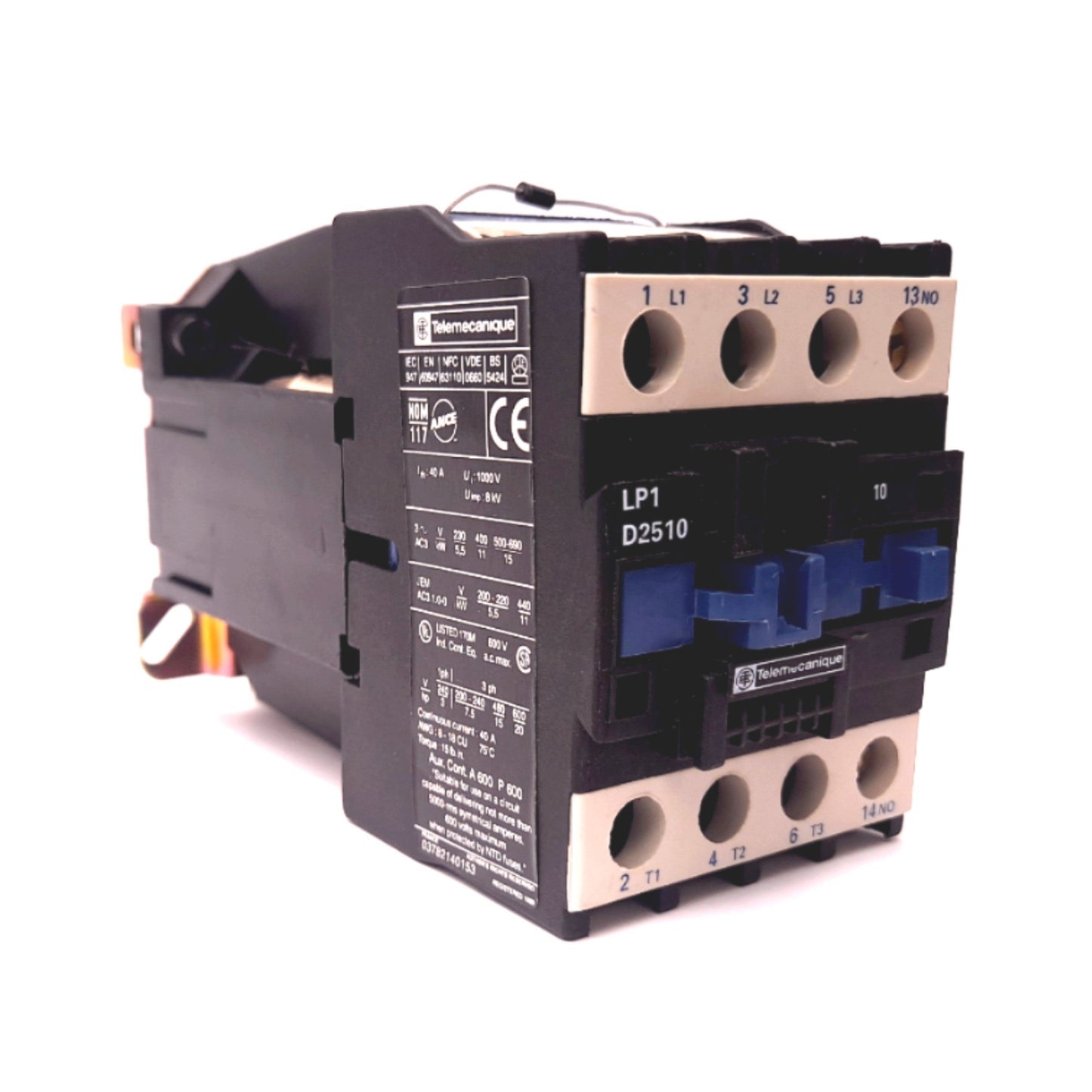 Used Telemecanique LP1 D2510 Contactor, 3-Pole N/O Aux, Coil: 24VDC, Rating: 40A 600V