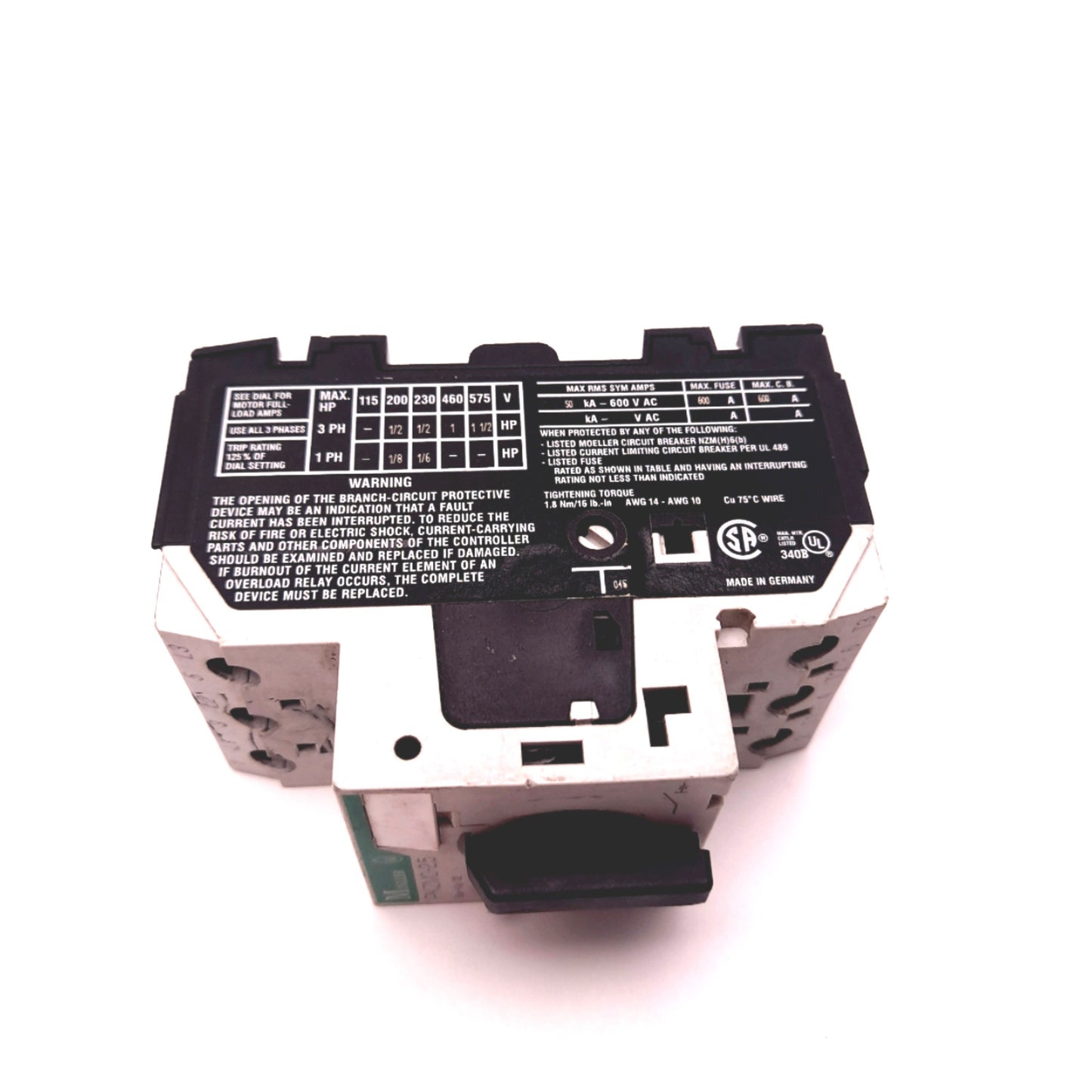 Used Moeller PKZM0-2,5 Thermal Magnetic Circuit Breaker 3 Pole 250VDC, 690VAC, 2.5A