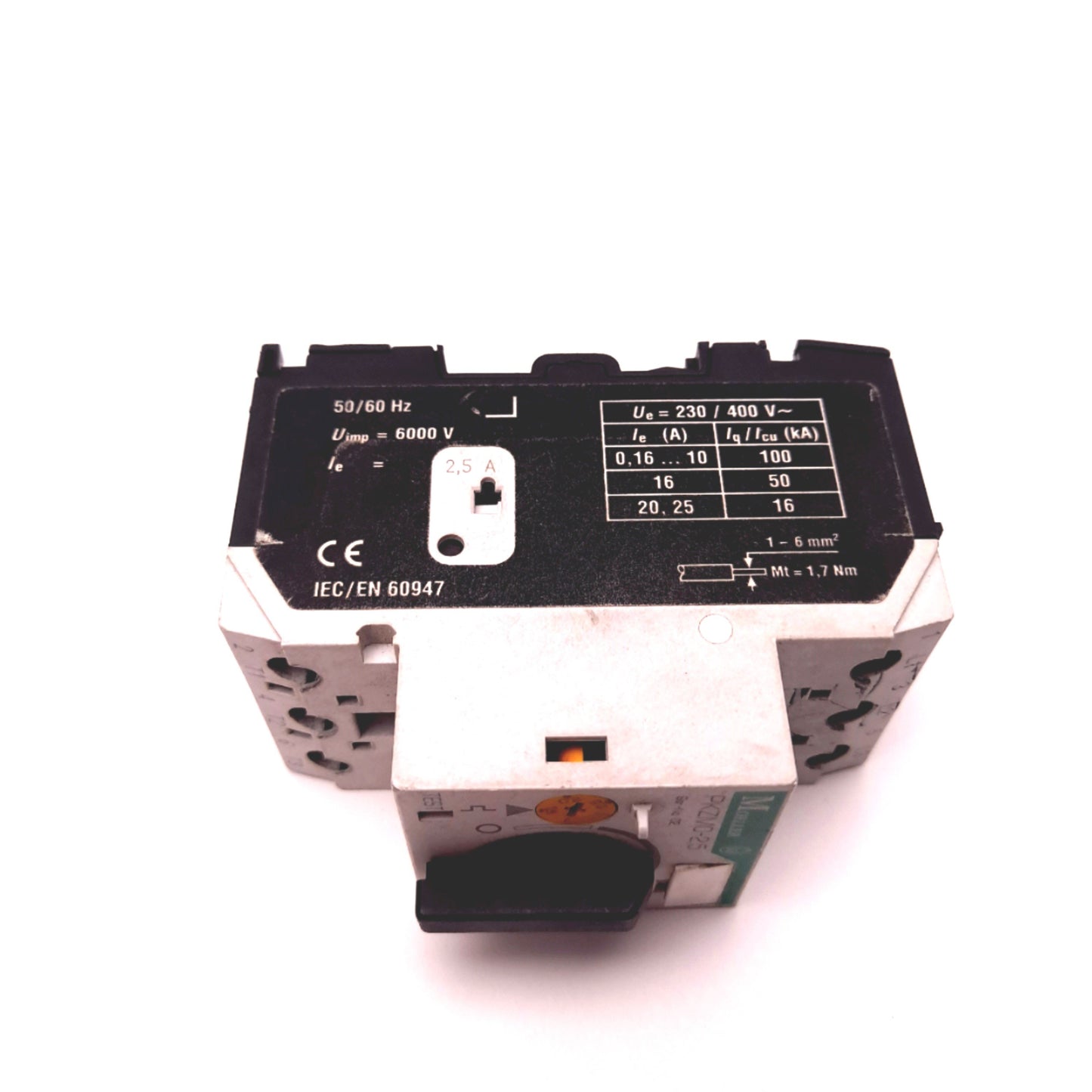 Used Moeller PKZM0-2,5 Thermal Magnetic Circuit Breaker 3 Pole 250VDC, 690VAC, 2.5A