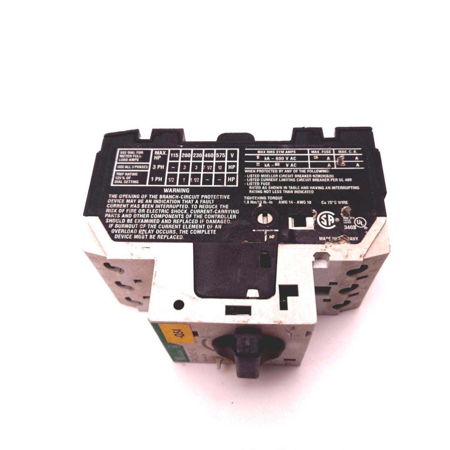 Used Moeller PKZM0-10 Motor Protective Circuit Breaker 3 Pole 380VAC 250VDC 10A