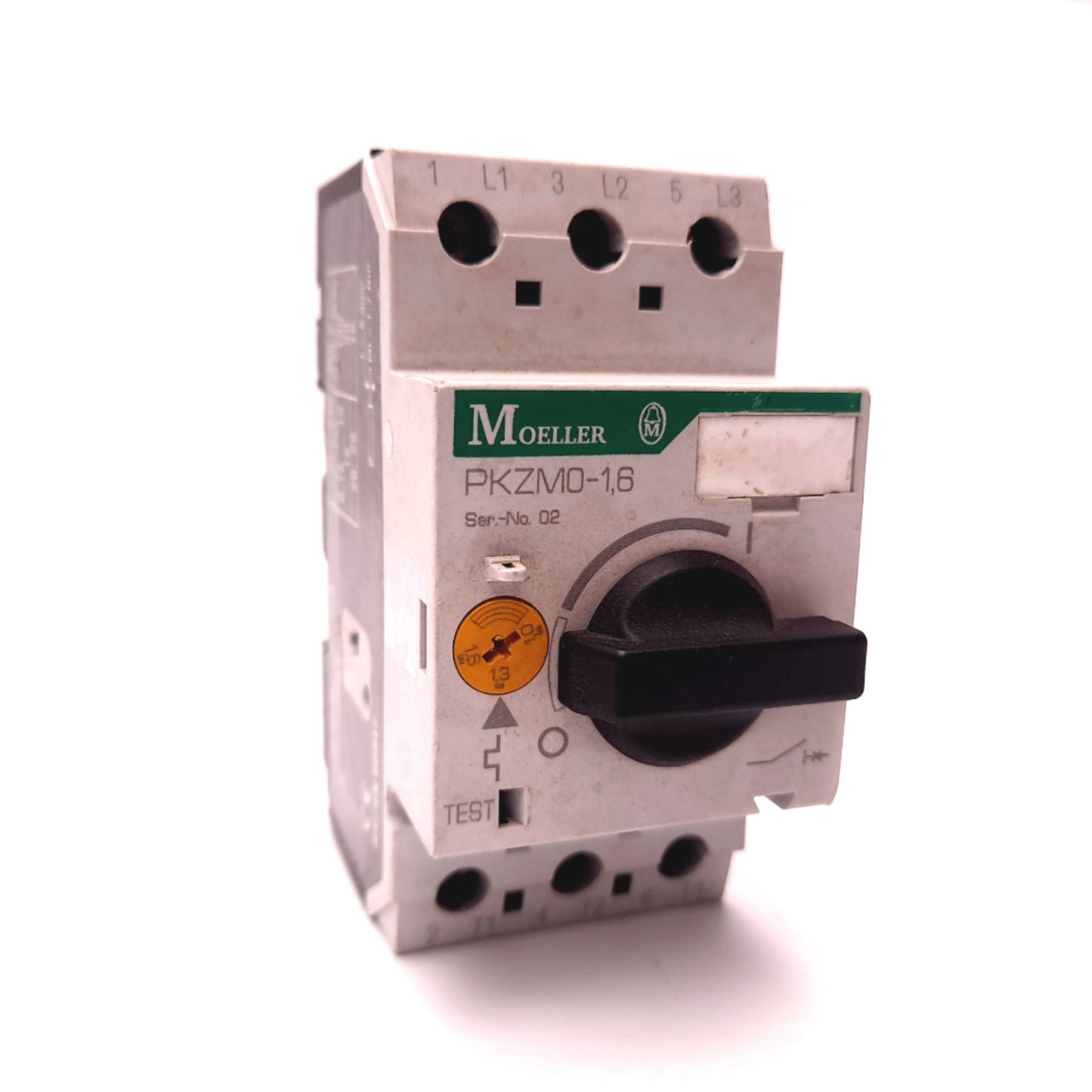 Used Moeller PKZM0-1,6 Thermal Magnetic Circuit Breaker 3 Pole 250VDC, 690VAC, 1.6A
