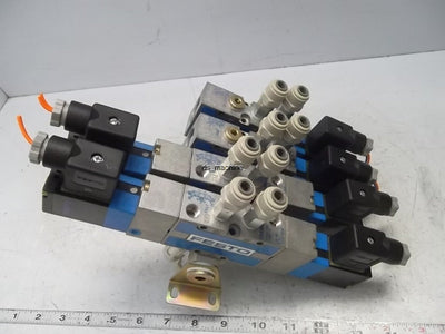 Used Bank of 4 Festo Pneumatic Solenoid Valves 2x MVH-5/3G-1/8B, 2x MVH-5-1/8-S B