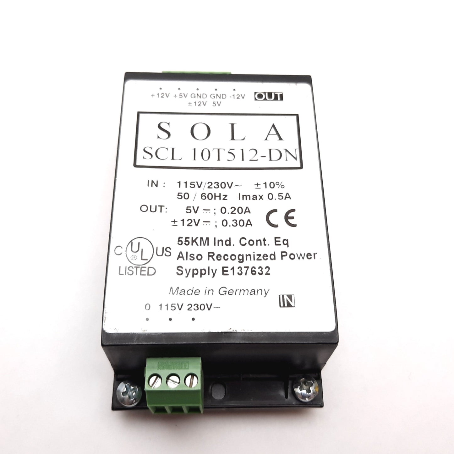 Used Sola SCL 10T512-DN Power Supply, 115/230VAC In, ±12VDC/5VDC 0.3/0.2A Out