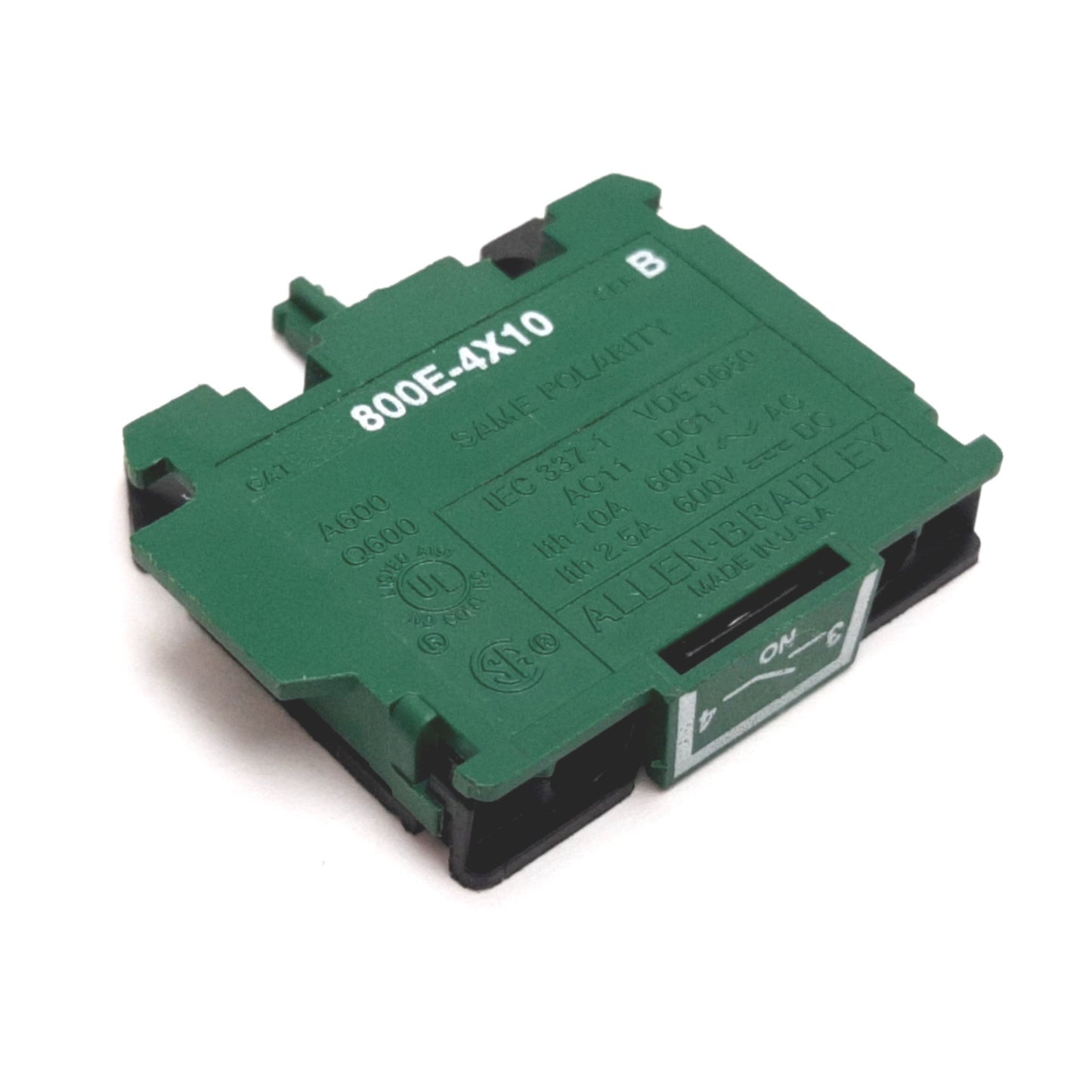 Used Allen Bradley 800E-4X10 Contact Block, Normally Open, 600VAC/DC 10A AC / 2.5A DC
