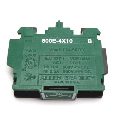 Used Allen Bradley 800E-4X10 Contact Block, Normally Open, 600VAC/DC 10A AC / 2.5A DC