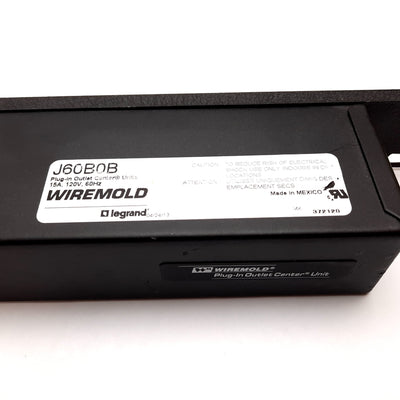Used Wiremold J60B0B Plug-In Outlet Rackmount Center Power Strip, 6-Outlet, 15A, 120V