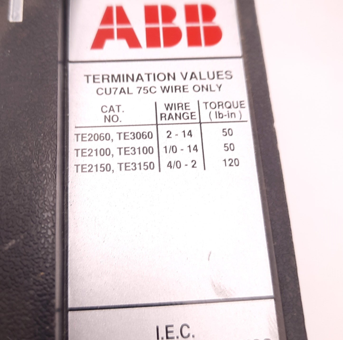 Used ABB TE2060 TE3060 TE2100 TE3100 TE2150 TE3150 Circuit Breaker 480v AC/500v DC