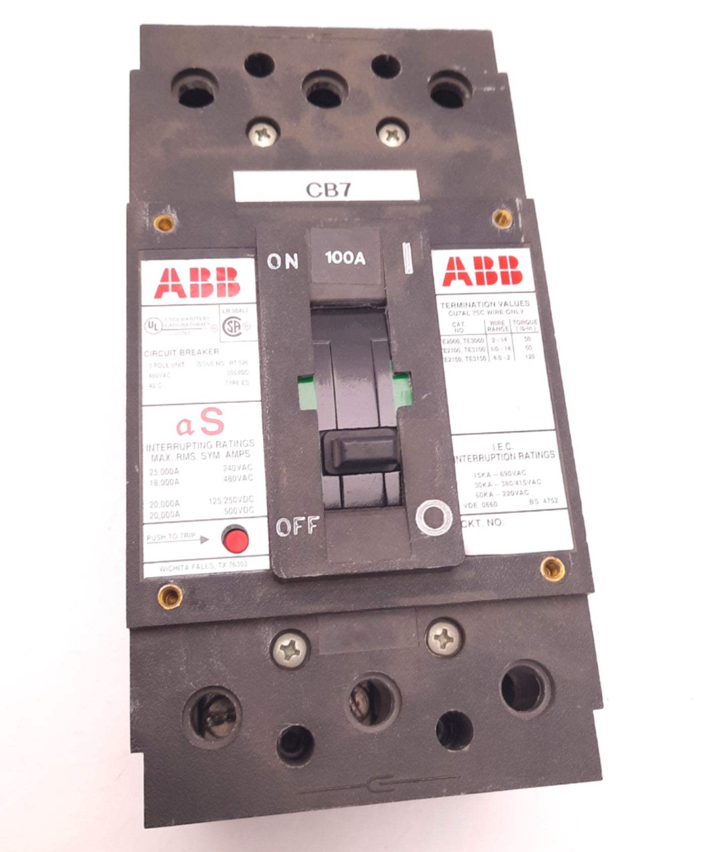 Used ABB TE2060 TE3060 TE2100 TE3100 TE2150 TE3150 Circuit Breaker 480v AC/500v DC