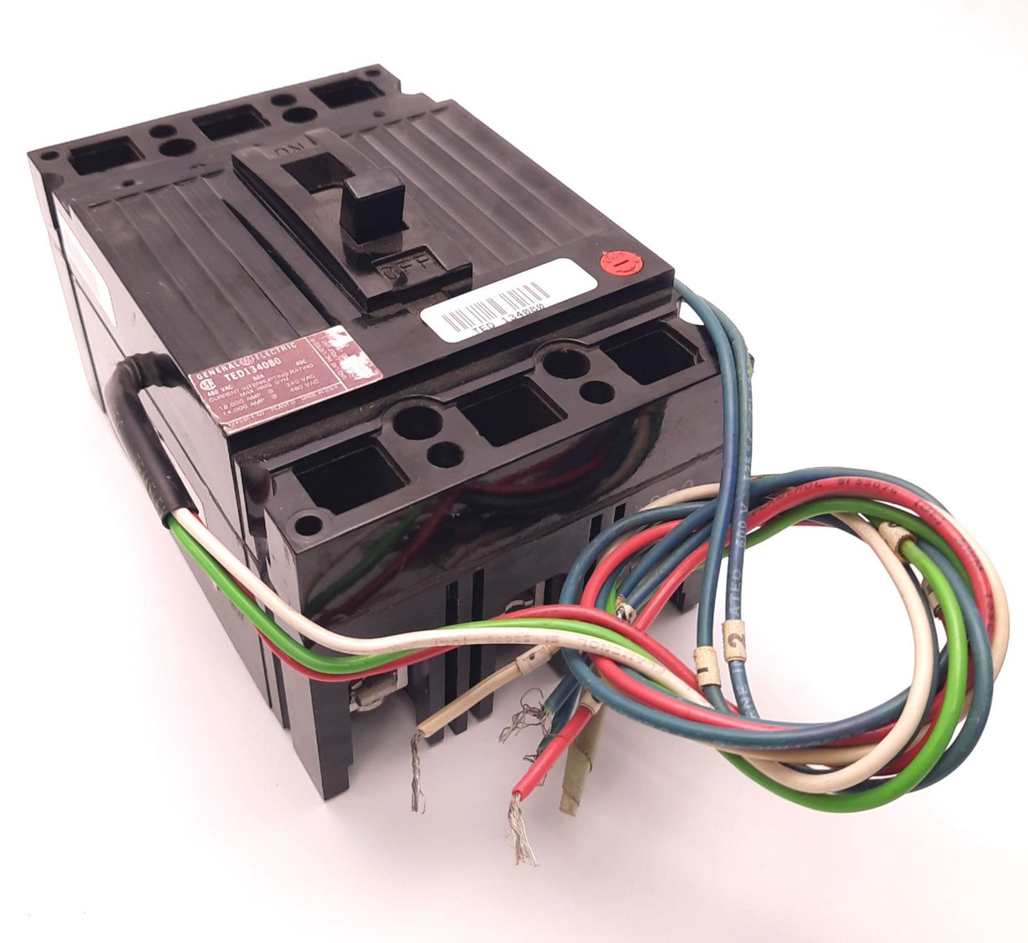 Used General Electric TED134080 Circuit Breaker 3 Poles 80 Amp 480v AC w/ Switch