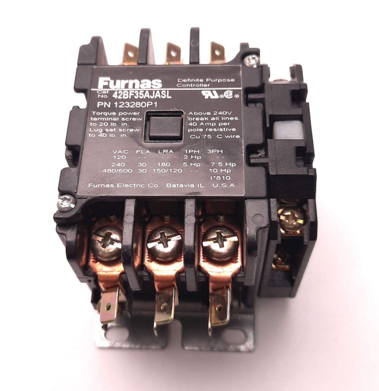 Used Furnas 42BF35AJASL Definite Purpose Contactor 30A, 3 Pole, 240VAC w/AUX 49ACR6