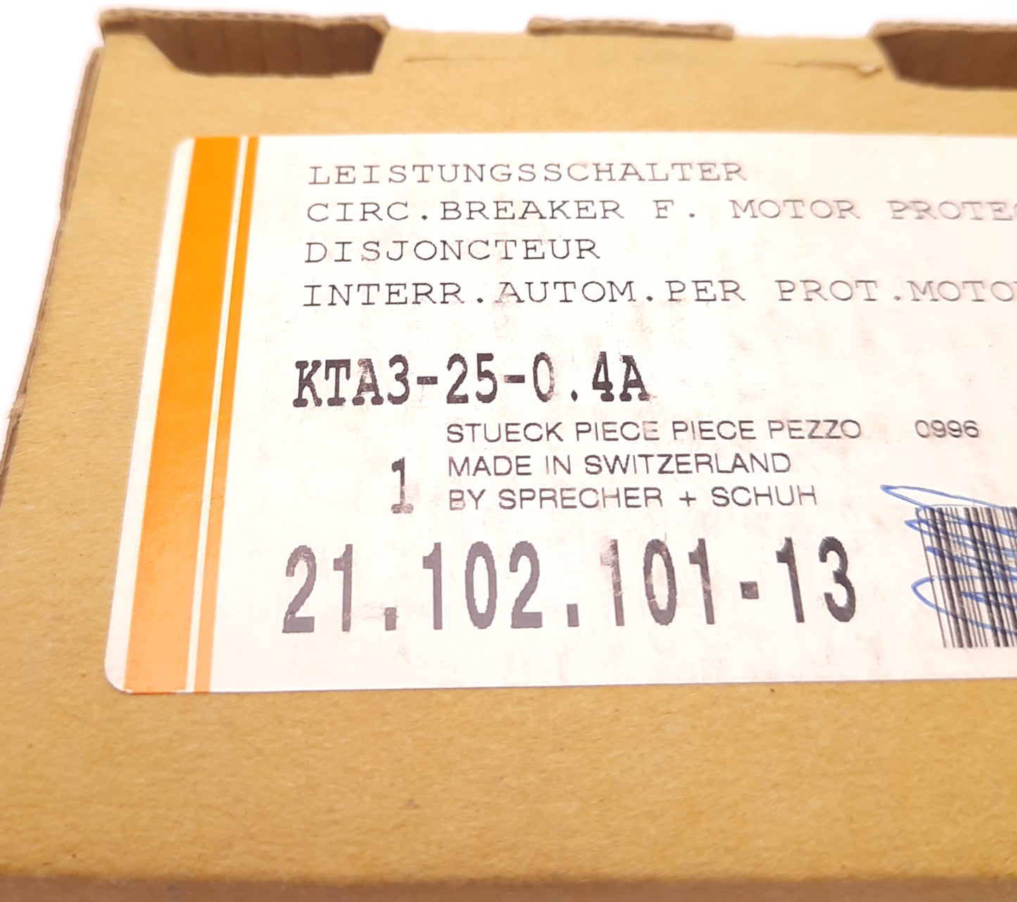 New – Open box Sprecher+Schuh KTA3-25-0.4A Motor Starter/Breaker 3 Poles .4 Amps 575v/1.5HP