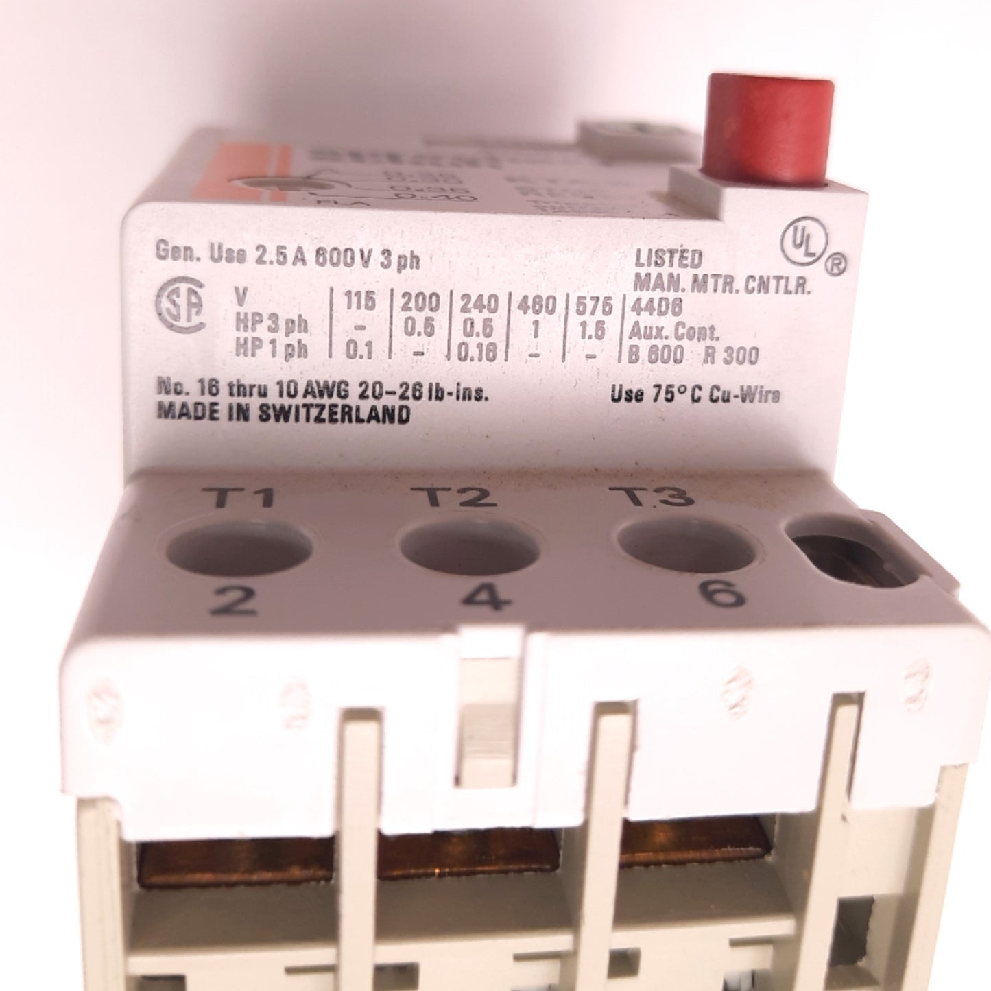 New – Open box Sprecher+Schuh KTA3-25-0.4A Motor Starter/Breaker 3 Poles .4 Amps 575v/1.5HP