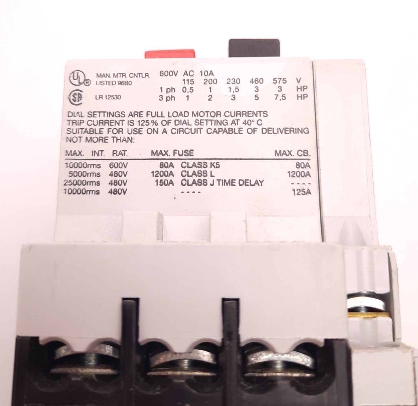 Used Schiele MSU-K10 Motor Starter/Breaker with MSU-A1 Aux Contact 600v Ac, 10 Amps