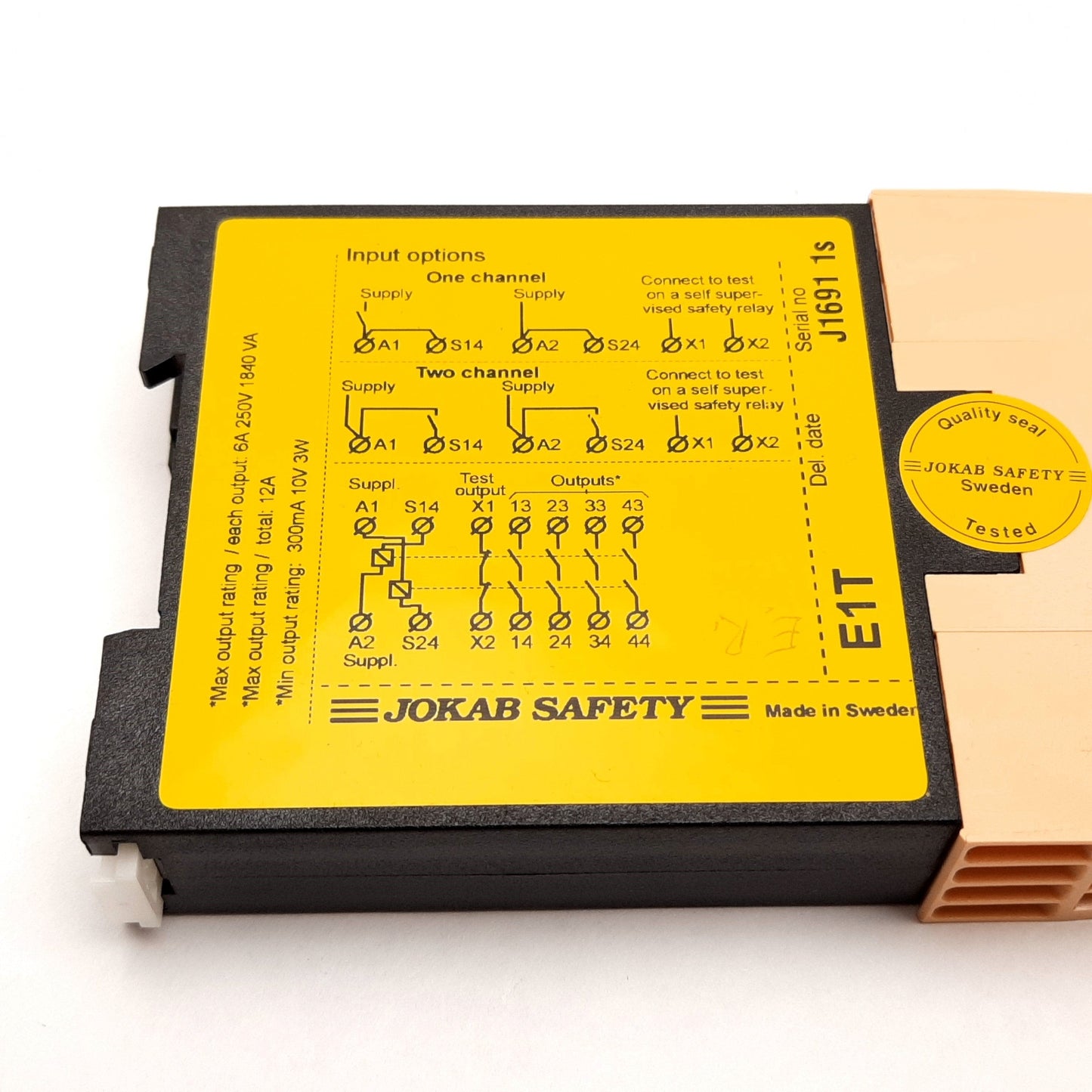 Used Jokab Safety E1T 1s 24VDC Safety Expansion Relay, Supply: 24VDC, Out: 6A 250V