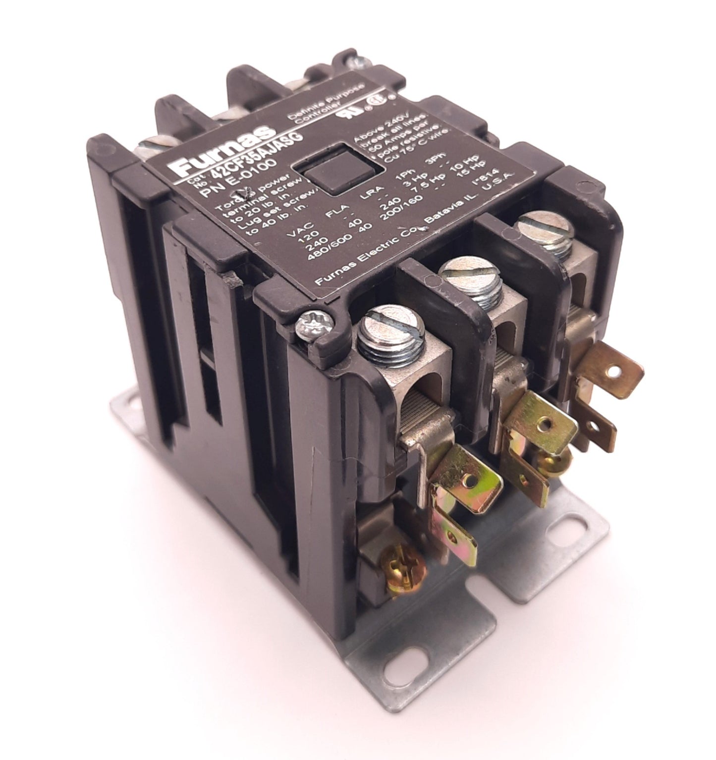 Used Furnas 42CF35AJASG Definite Purpose Contactor 40/50A, 24v Coil, 3 Pole/ E-0100
