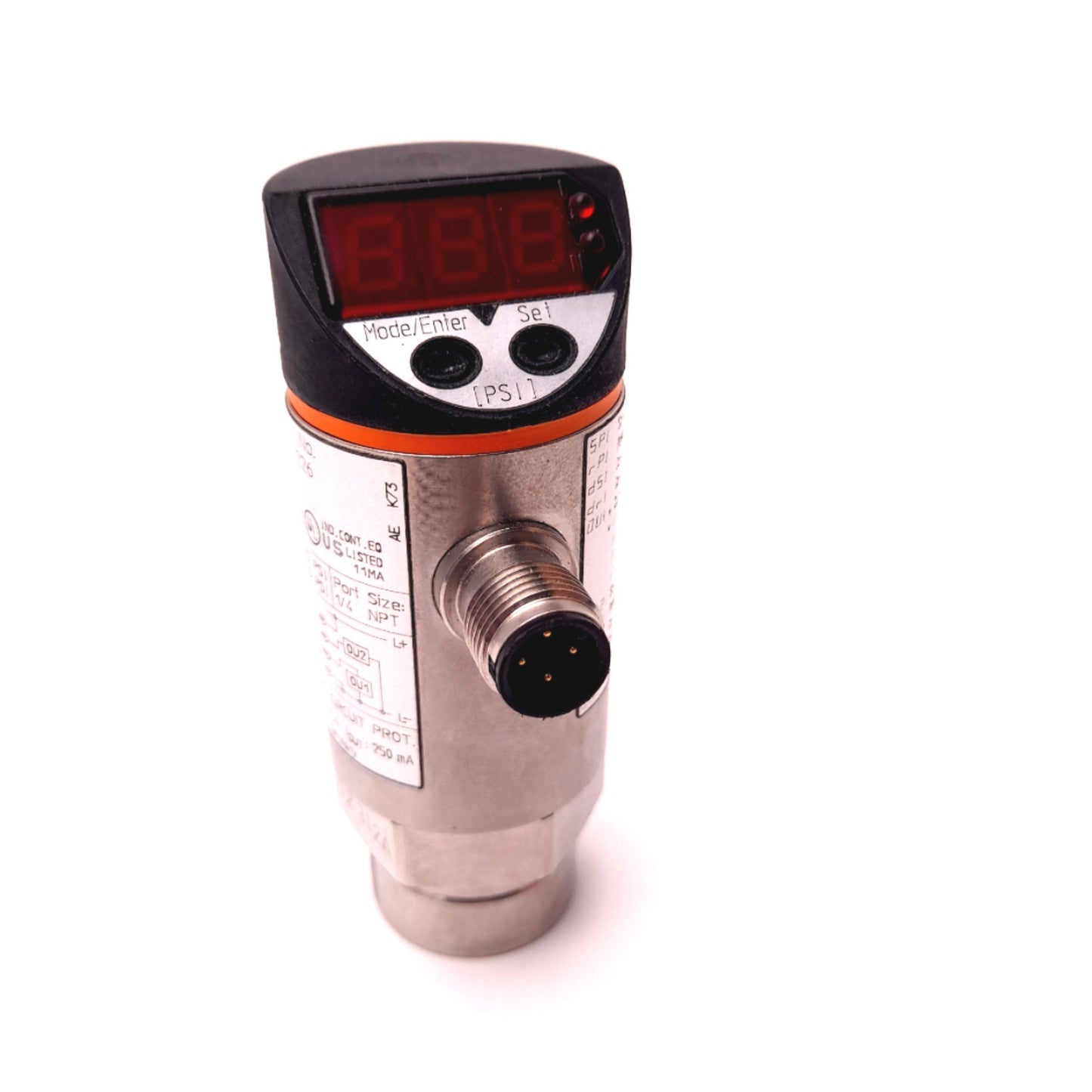 New IFM Efector PN7226 Pressure Sensor 290 PSI, 18-30VDC 250mA, 1/4" NPT