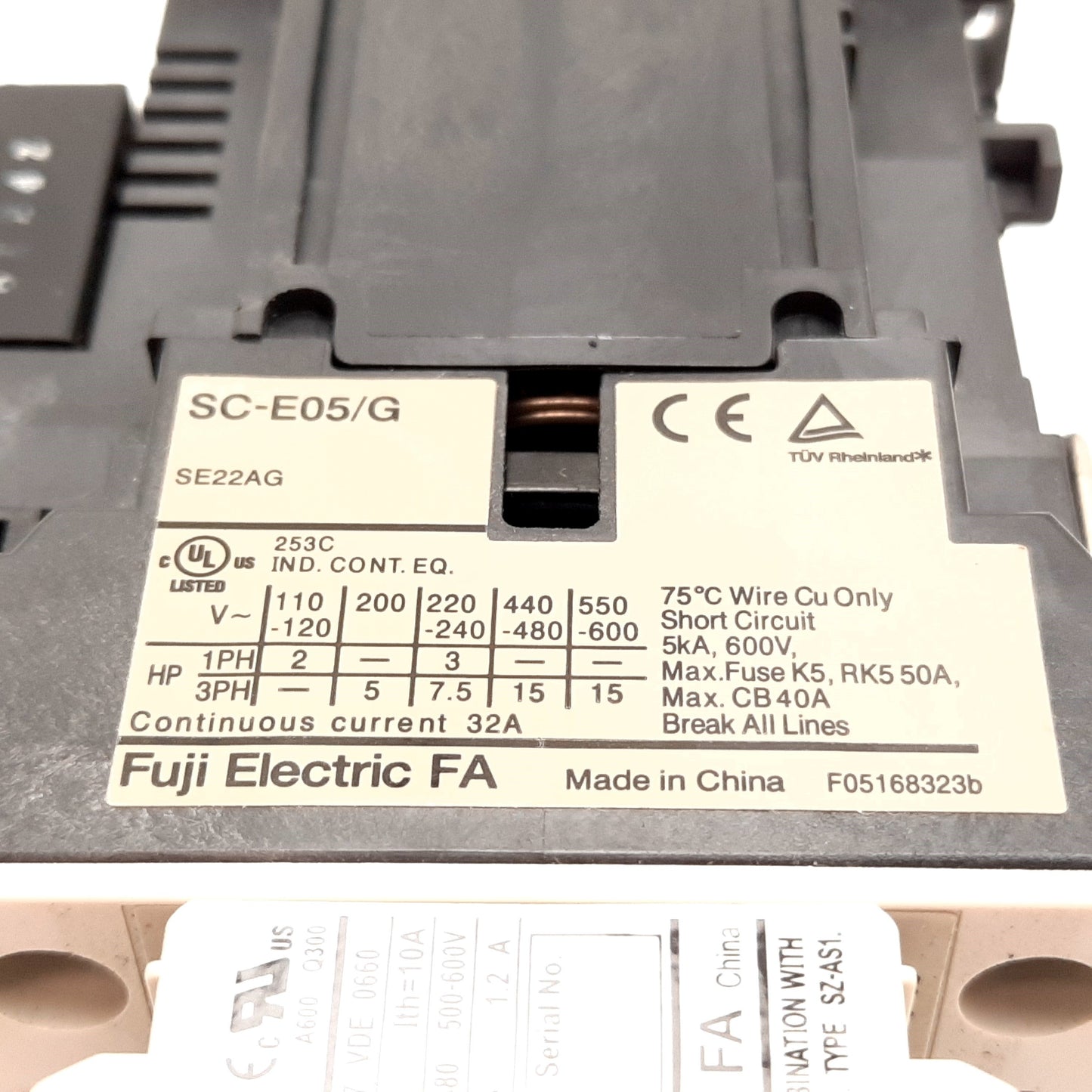 Used Fuji Electric SC-E05/G Contactor, SZ-A22/T Aux Contact Block, SZ-Z1 Suppressor