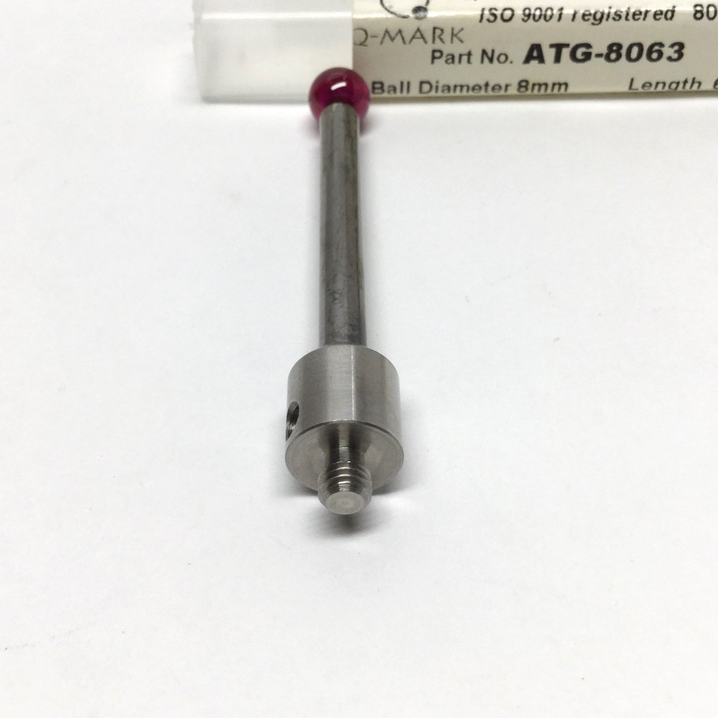 New – Open box Q-Mark ATG-8063 M5 Stylus Gauge Probe, Carbide Stem, Ø8mm Ruby Ball, 63mm Long