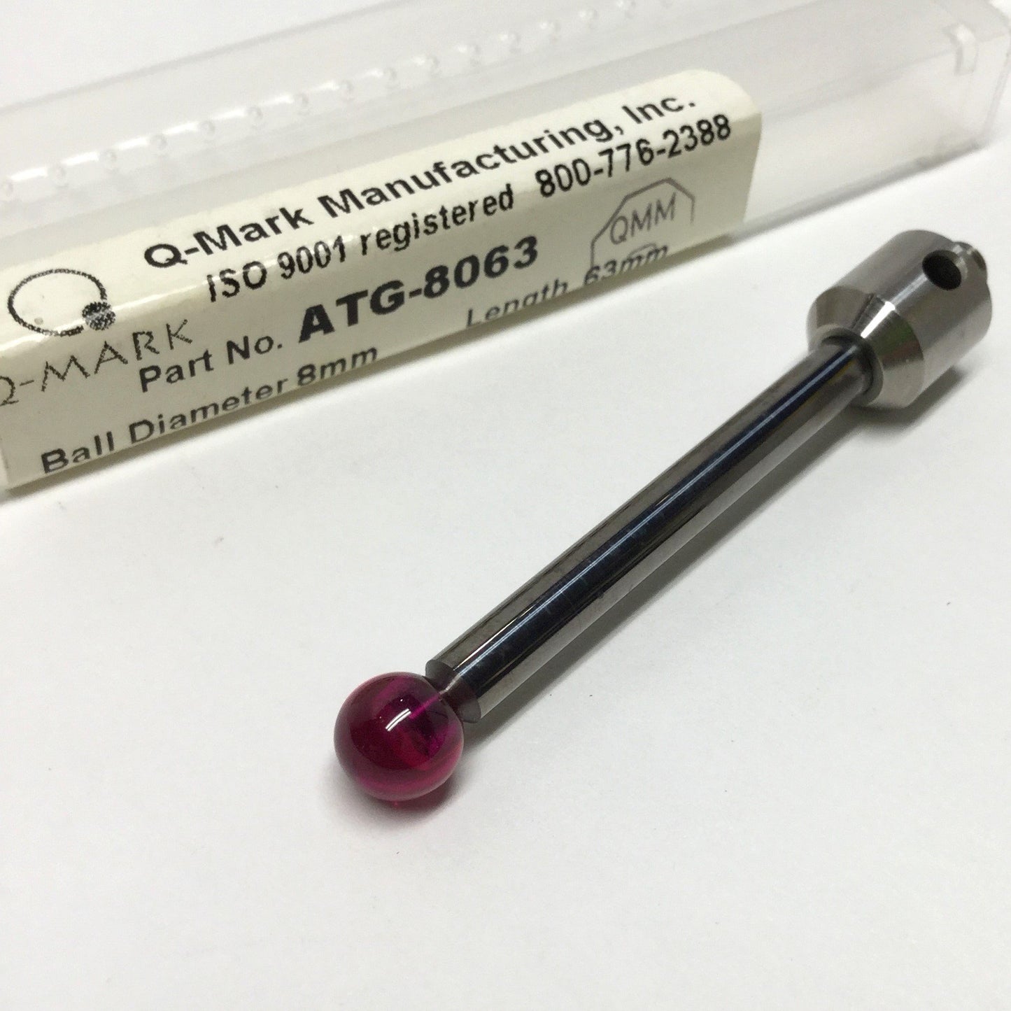 New – Open box Q-Mark ATG-8063 M5 Stylus Gauge Probe, Carbide Stem, Ø8mm Ruby Ball, 63mm Long
