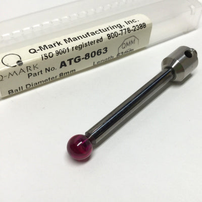 New – Open box Q-Mark ATG-8063 M5 Stylus Gauge Probe, Carbide Stem, Ø8mm Ruby Ball, 63mm Long
