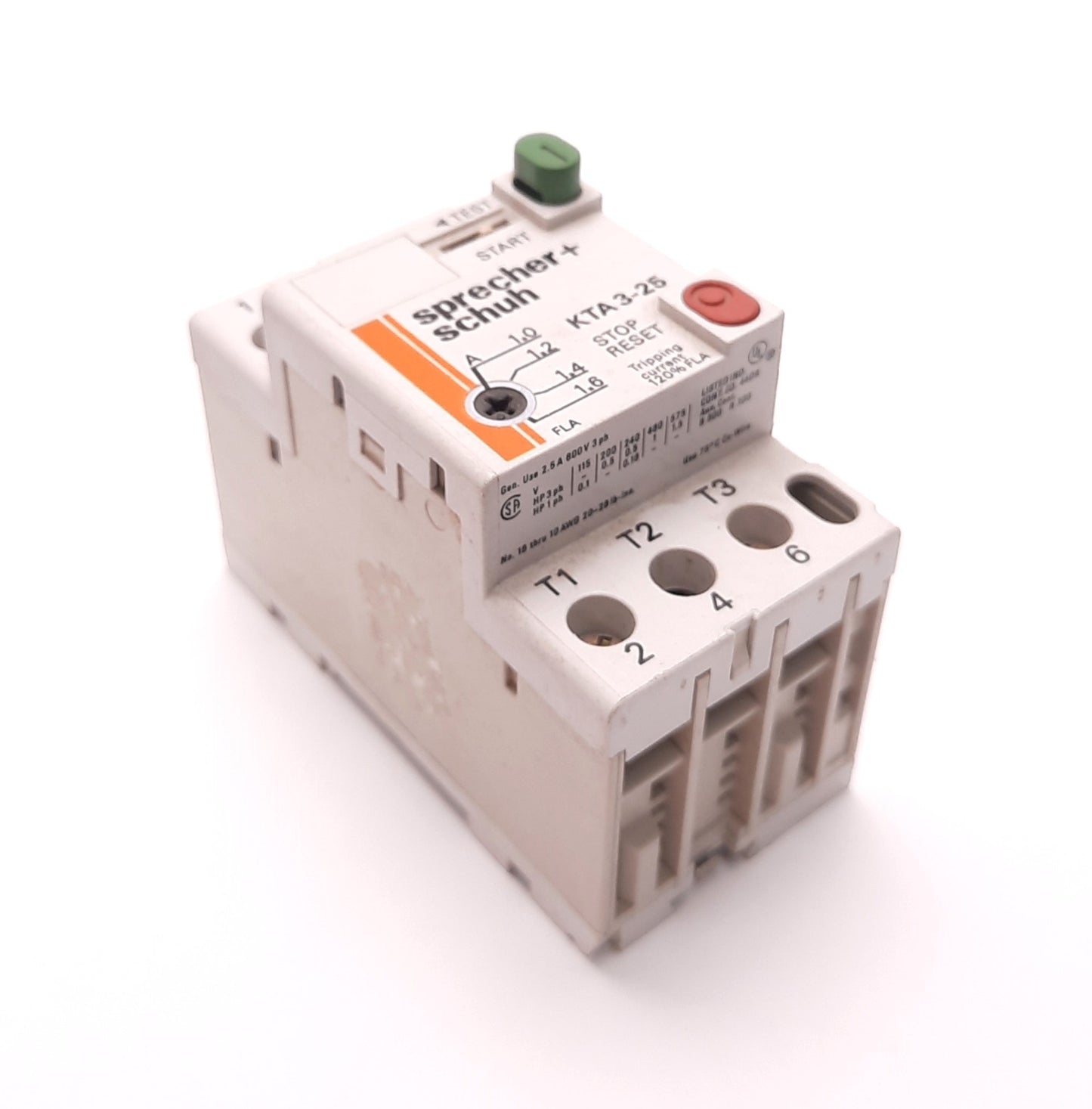 Used Sprecher+Schuh KTA3-25-1.6A Motor Starter/Breaker 1-1.6A, 600v, 3 Pole, 3 Phases