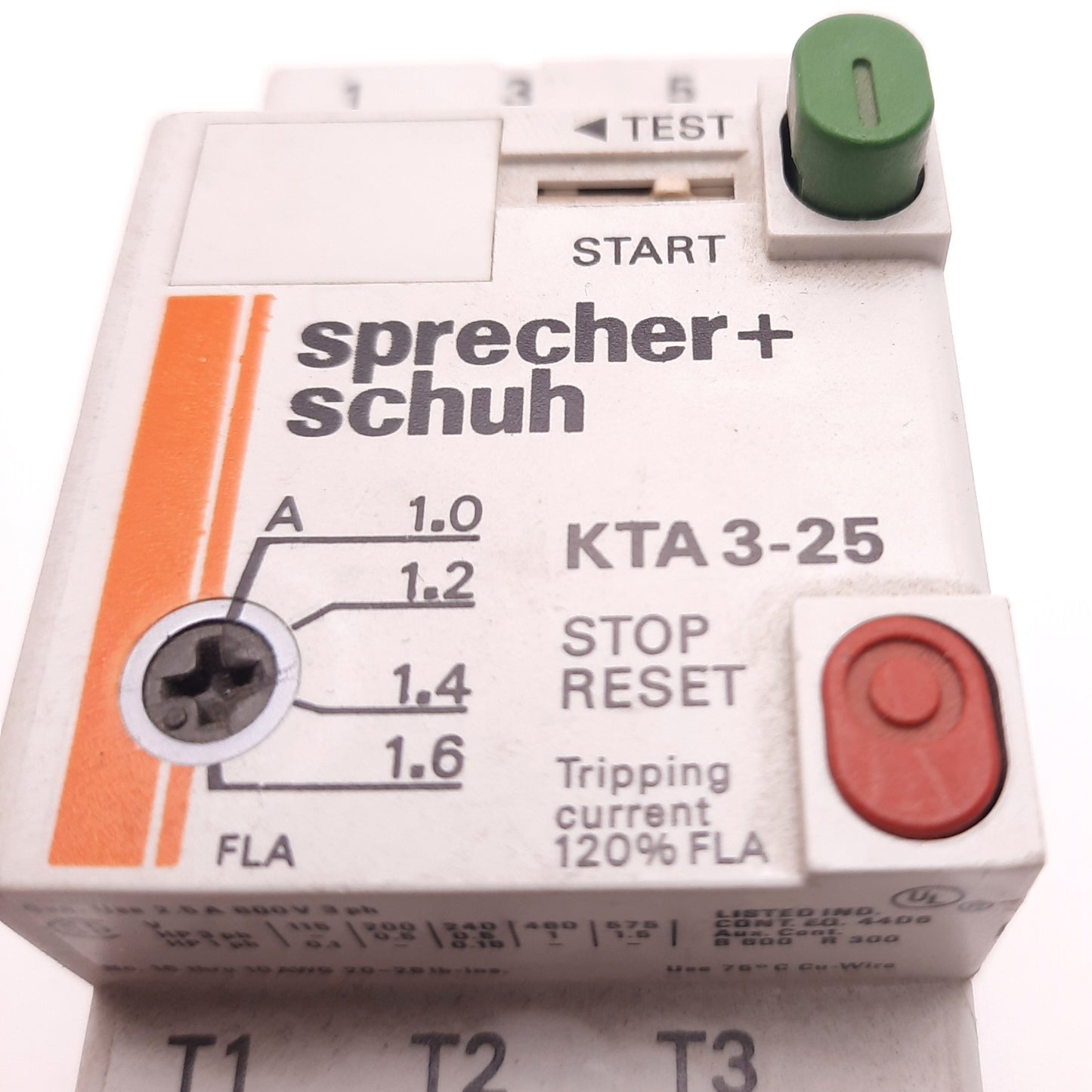 Used Sprecher+Schuh KTA3-25-1.6A Motor Starter/Breaker 1-1.6A, 600v, 3 Pole, 3 Phases