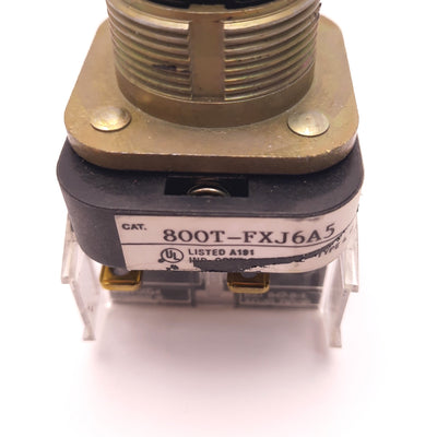 Used Allen-Bradley 800T-FXJ6A5 Push-Button w/ No Cap And Two 800T-XD4 Contacts 600vAC