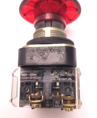 Used Allen-Bradley 800T-FX Push-Button E-Stop, Semi-Transparent Cap with Two 800T-XD1