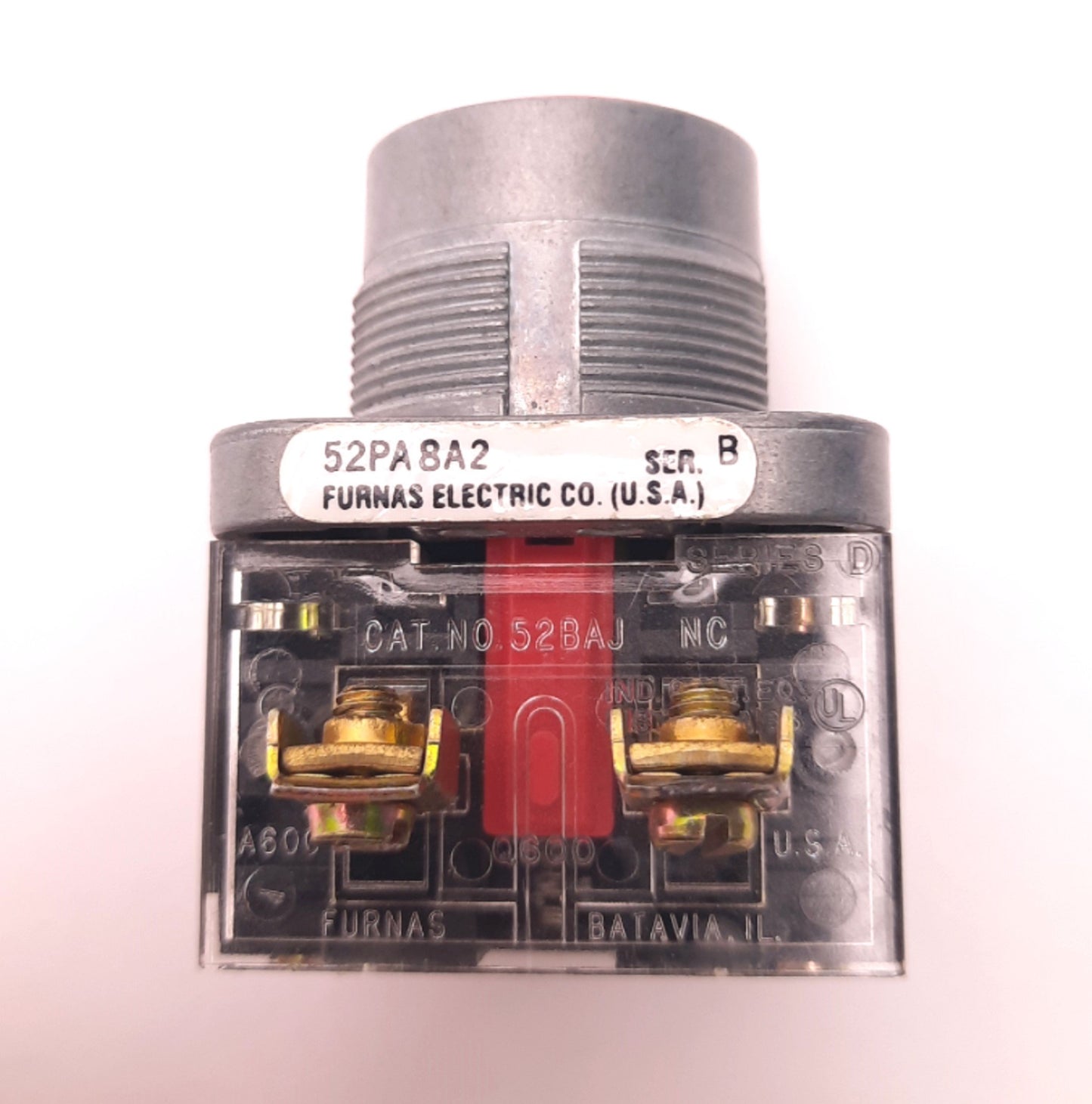 Used Siemens 52PA8A2 Red Push-Button w/ 52BAK & 52BAJ Contacts 1NO 1NC, AC600 10A