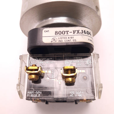 Used Allen-Bradley 800T-FXJ6D4 E-Stop Button w/ Guard, No Cap, 2x 800T-XD4 Contacts